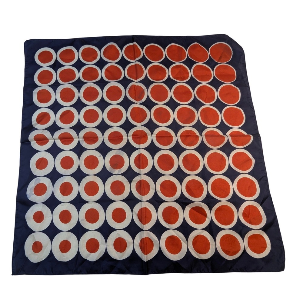Mod Circle Print‎ Silk Blend Scarf – Navy White Red Square